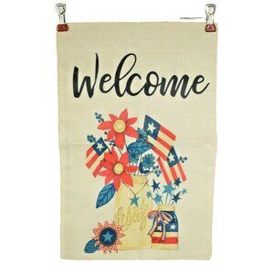 Welcome  12 x 18 inches Americana Double Sided Nylon Burlap Garden Flag
